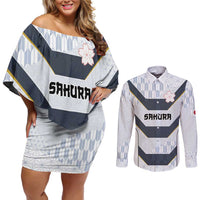Japan Pacific Rugby 2022-23 Custom Couples Matching Off Shoulder Short Dress and Long Sleeve Button Shirt Black Sakura Japanese Wave Pattern LT9 Black - Polynesian Pride
