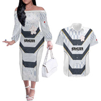 Japan Pacific Rugby 2022-23 Custom Couples Matching Off The Shoulder Long Sleeve Dress and Hawaiian Shirt Black Sakura Japanese Wave Pattern LT9 Black - Polynesian Pride