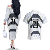Japan Pacific Rugby 2022-23 Custom Couples Matching Off The Shoulder Long Sleeve Dress and Hawaiian Shirt Black Sakura Japanese Wave Pattern LT9 - Polynesian Pride
