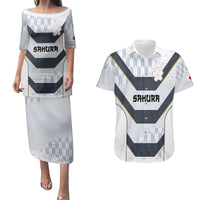 Japan Pacific Rugby 2022-23 Custom Couples Matching Puletasi and Hawaiian Shirt Black Sakura Japanese Wave Pattern LT9 Black - Polynesian Pride