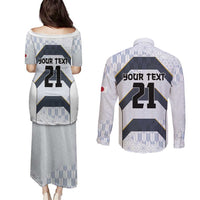 Japan Pacific Rugby 2022-23 Custom Couples Matching Puletasi and Long Sleeve Button Shirt Black Sakura Japanese Wave Pattern LT9 - Polynesian Pride
