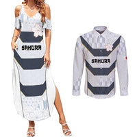 Japan Pacific Rugby 2022-23 Custom Couples Matching Summer Maxi Dress and Long Sleeve Button Shirt Black Sakura Japanese Wave Pattern LT9 Black - Polynesian Pride