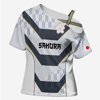 Japan Pacific Rugby 2022-23 Custom Cross Shoulder Shirt Black Sakura Japanese Wave Pattern LT9 Female Black - Polynesian Pride