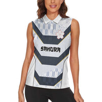 Japan Pacific Rugby 2022-23 Custom Women Sleeveless Polo Shirt Black Sakura Japanese Wave Pattern