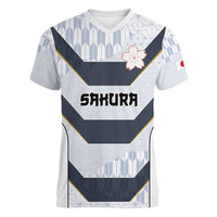 Japan Pacific Rugby 2022-23 Custom Women V-Neck T-Shirt Black Sakura Japanese Wave Pattern