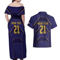 Japan Pacific Rugby 2022-23 Custom Couples Matching Off Shoulder Maxi Dress and Hawaiian Shirt Blue Sakura Japanese Wave Pattern LT9 - Polynesian Pride