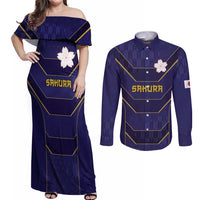 Japan Pacific Rugby 2022-23 Custom Couples Matching Off Shoulder Maxi Dress and Long Sleeve Button Shirt Blue Sakura Japanese Wave Pattern LT9 Blue - Polynesian Pride