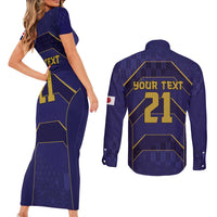 Japan Pacific Rugby 2022-23 Custom Couples Matching Short Sleeve Bodycon Dress and Long Sleeve Button Shirt Blue Sakura Japanese Wave Pattern LT9 - Polynesian Pride