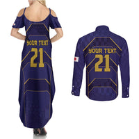 Japan Pacific Rugby 2022-23 Custom Couples Matching Summer Maxi Dress and Long Sleeve Button Shirt Blue Sakura Japanese Wave Pattern LT9 - Polynesian Pride