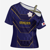 Japan Pacific Rugby 2022-23 Custom Cross Shoulder Shirt Blue Sakura Japanese Wave Pattern LT9 Female Blue - Polynesian Pride