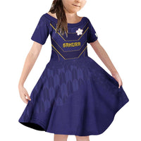 Japan Pacific Rugby 2022-23 Custom Family Matching Off Shoulder Short Dress and Hawaiian Shirt Blue Sakura Japanese Wave Pattern LT9 Daughter's Dress Blue - Polynesian Pride