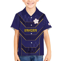 Japan Pacific Rugby 2022-23 Custom Family Matching Puletasi and Hawaiian Shirt Blue Sakura Japanese Wave Pattern LT9 Son's Shirt Blue - Polynesian Pride