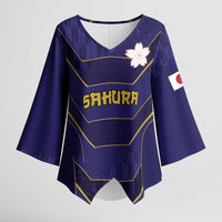 Japan Pacific Rugby 2022-23 Custom Kimono Sleeve Blouse Blue Sakura Japanese Wave Pattern LT9 Female Blue - Polynesian Pride