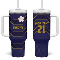 Japan Pacific Rugby 2022-23 Custom Tumbler With Handle Blue Sakura Japanese Wave Pattern