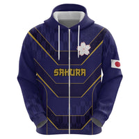 Japan Pacific Rugby 2022-23 Custom Zip Hoodie Blue Sakura Japanese Wave Pattern