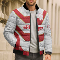 Japan Pacific Rugby 2022-23 Custom Bomber Puffer Jacket Red Sakura Japanese Wave Pattern LT9 - Polynesian Pride
