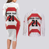Japan Pacific Rugby 2022-23 Custom Couples Matching Long Sleeve Bodycon Dress and Long Sleeve Button Shirt Red Sakura Japanese Wave Pattern LT9 - Polynesian Pride