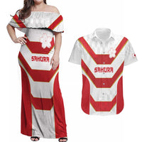 Japan Pacific Rugby 2022-23 Custom Couples Matching Off Shoulder Maxi Dress and Hawaiian Shirt Red Sakura Japanese Wave Pattern LT9 Red - Polynesian Pride