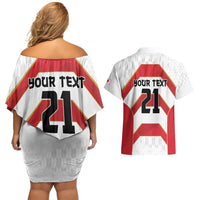 Japan Pacific Rugby 2022-23 Custom Couples Matching Off Shoulder Short Dress and Hawaiian Shirt Red Sakura Japanese Wave Pattern LT9 - Polynesian Pride