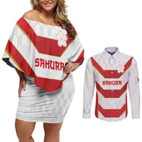 Japan Pacific Rugby 2022-23 Custom Couples Matching Off Shoulder Short Dress and Long Sleeve Button Shirt Red Sakura Japanese Wave Pattern LT9 Red - Polynesian Pride