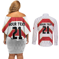 Japan Pacific Rugby 2022-23 Custom Couples Matching Off Shoulder Short Dress and Long Sleeve Button Shirt Red Sakura Japanese Wave Pattern LT9 - Polynesian Pride