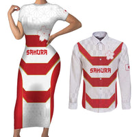 Japan Pacific Rugby 2022-23 Custom Couples Matching Short Sleeve Bodycon Dress and Long Sleeve Button Shirt Red Sakura Japanese Wave Pattern LT9 Red - Polynesian Pride