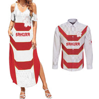 Japan Pacific Rugby 2022-23 Custom Couples Matching Summer Maxi Dress and Long Sleeve Button Shirt Red Sakura Japanese Wave Pattern LT9 Red - Polynesian Pride