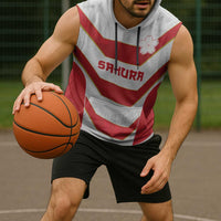Japan Pacific Rugby 2022-23 Custom Sleeveless Hoodie Red Sakura Japanese Wave Pattern LT9 - Polynesian Pride