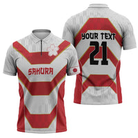 Japan Pacific Rugby 2022-23 Custom Zipper Polo Shirt Red Sakura Japanese Wave Pattern - Polynesian Pride