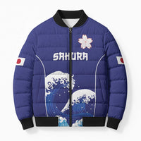 Japan Pacific Rugby Custom Bomber Puffer Jacket Go Sakura Japanese Wave Pattern LT9 Unisex Blue - Polynesian Pride