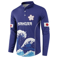 Japan Pacific Rugby Custom Button Sweatshirt Go Sakura Japanese Wave Pattern LT9 - Polynesian Pride