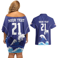 Japan Pacific Rugby Custom Couples Matching Off Shoulder Short Dress and Hawaiian Shirt Go Sakura Japanese Wave Pattern LT9 - Polynesian Pride