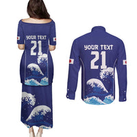 Japan Pacific Rugby Custom Couples Matching Puletasi and Long Sleeve Button Shirt Go Sakura Japanese Wave Pattern LT9 - Polynesian Pride