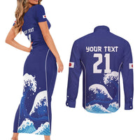 Japan Pacific Rugby Custom Couples Matching Short Sleeve Bodycon Dress and Long Sleeve Button Shirt Go Sakura Japanese Wave Pattern LT9 - Polynesian Pride