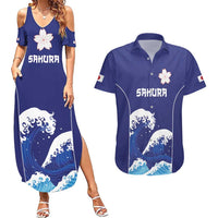 Japan Pacific Rugby Custom Couples Matching Summer Maxi Dress and Hawaiian Shirt Go Sakura Japanese Wave Pattern LT9 Blue - Polynesian Pride