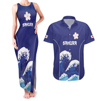 Japan Pacific Rugby Custom Couples Matching Tank Maxi Dress and Hawaiian Shirt Go Sakura Japanese Wave Pattern LT9 Blue - Polynesian Pride