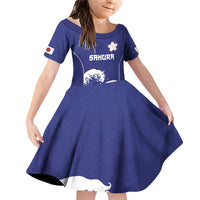 Japan Pacific Rugby Custom Family Matching Off Shoulder Short Dress and Hawaiian Shirt Go Sakura Japanese Wave Pattern LT9 Daughter's Dress Blue - Polynesian Pride