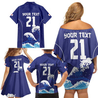 Japan Pacific Rugby Custom Family Matching Off Shoulder Short Dress and Hawaiian Shirt Go Sakura Japanese Wave Pattern LT9 - Polynesian Pride