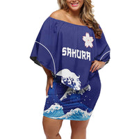 Japan Pacific Rugby Custom Family Matching Off Shoulder Short Dress and Hawaiian Shirt Go Sakura Japanese Wave Pattern LT9 Mom's Dress Blue - Polynesian Pride