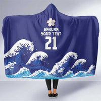 Japan Pacific Rugby Custom Hooded Blanket Go Sakura Japanese Wave Pattern LT9 One Size Blue - Polynesian Pride