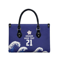 Japan Pacific Rugby Custom Leather Bag Go Sakura Japanese Wave Pattern - Polynesian Pride