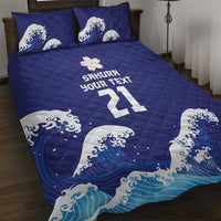 Japan Pacific Rugby Custom Quilt Bed Set Go Sakura Japanese Wave Pattern