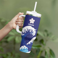 Japan Pacific Rugby Custom Tumbler With Handle Go Sakura Japanese Wave Pattern