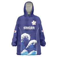 Japan Pacific Rugby Custom Wearable Blanket Hoodie Go Sakura Japanese Wave Pattern LT9 One Size Blue - Polynesian Pride