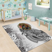 Japanese Samurai Warrior Area Rug White Polynesian Tattoo Style