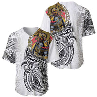 Japanese Samurai Warrior Baseball Jersey White Polynesian Tattoo Style