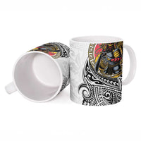 Japanese Samurai Warrior Ceramic Mug White Polynesian Tattoo Style LT9 - Polynesian Pride