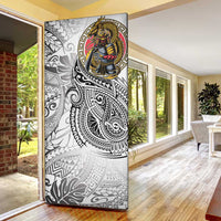Japanese Samurai Warrior Door Cover White Polynesian Tattoo Style LT9 - Polynesian Pride