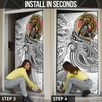 Japanese Samurai Warrior Door Cover White Polynesian Tattoo Style LT9 - Polynesian Pride