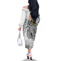 Japanese Samurai Warrior Family Matching Off The Shoulder Long Sleeve Dress and Hawaiian Shirt White Polynesian Tattoo Style